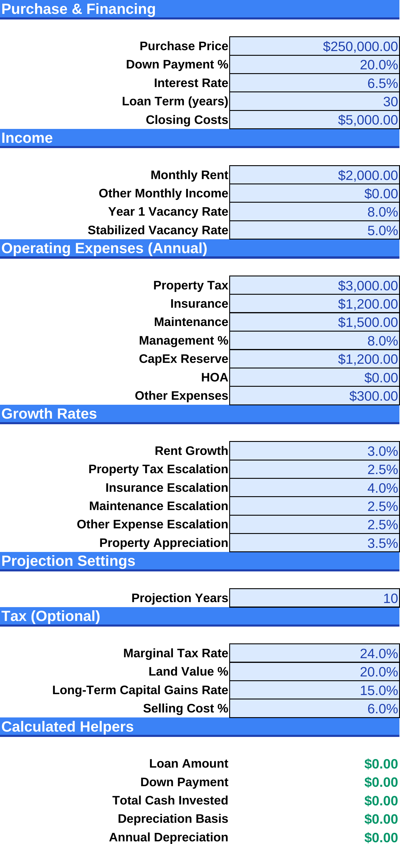 Rental Cash Flow Projection Tool screenshot 2